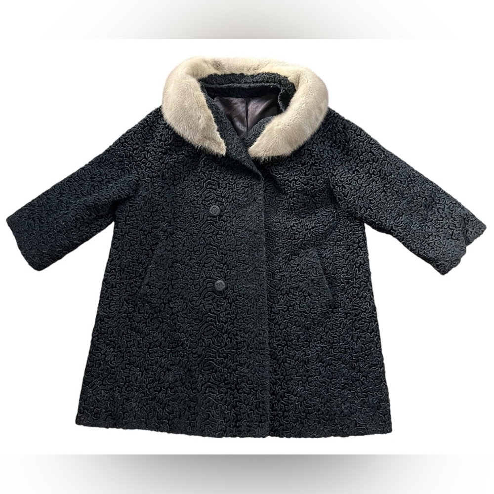 Vintage Mid Century A-line Lamb fur imitation coat with Mink Colat